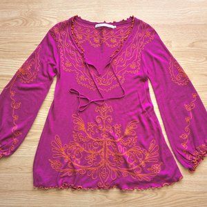 Rosa von Schmaus Women's Pink Bamboo Cashmere Knit Embroidered Top, Size S